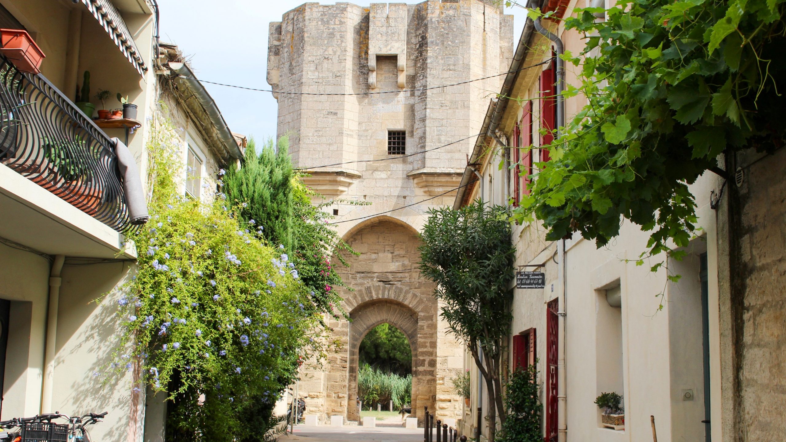 Walled gate in Aigues-mort medieval village in France