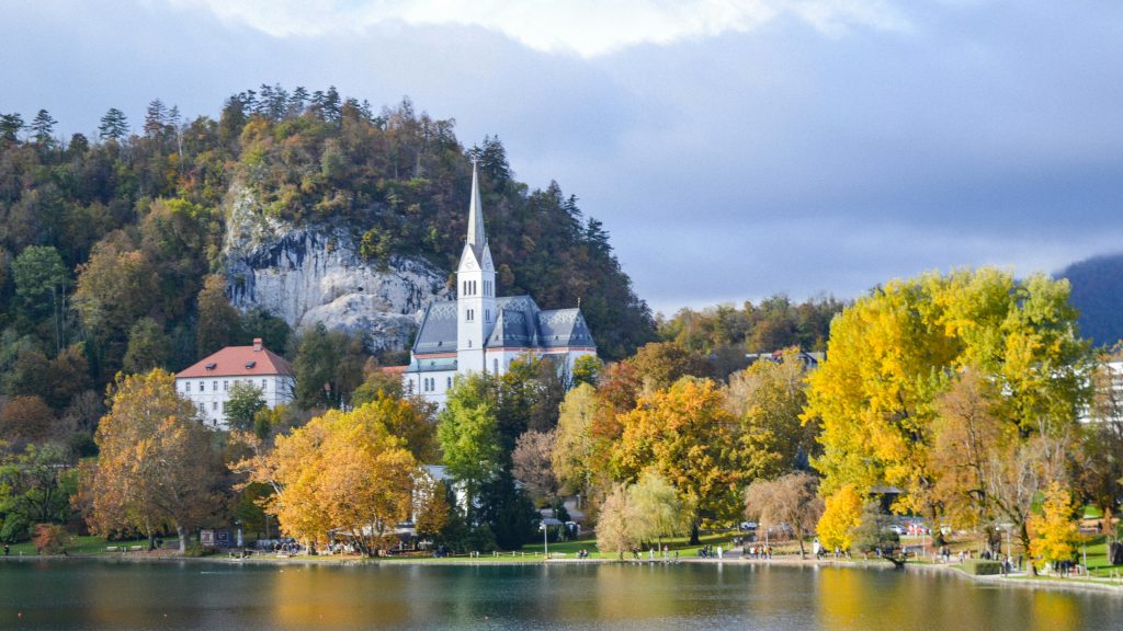 Lake bled with autumn colours
